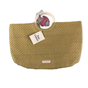 Juicy Couture Woven Straw Wicker Women’s Tote Bag Beige Handbag w/ Ribbon